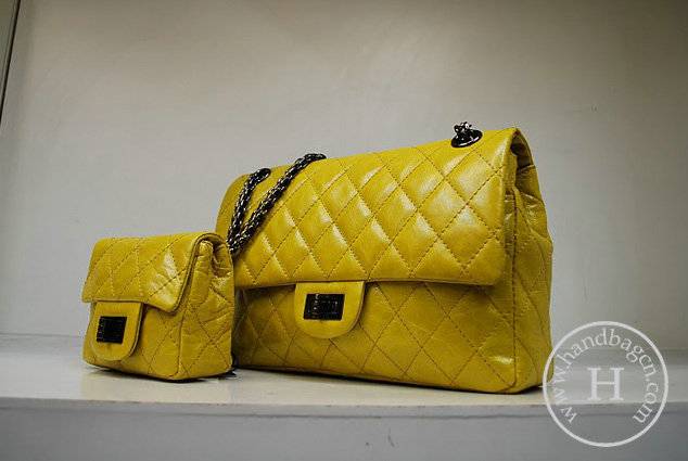 Chanel 35954 replica handbag Yellow oil leather with silver hardware - Click Image to Close