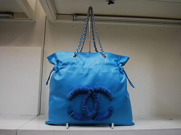 Chanel 35955 Replica Handbag Blue Lambskin Leather With Silver Hardware