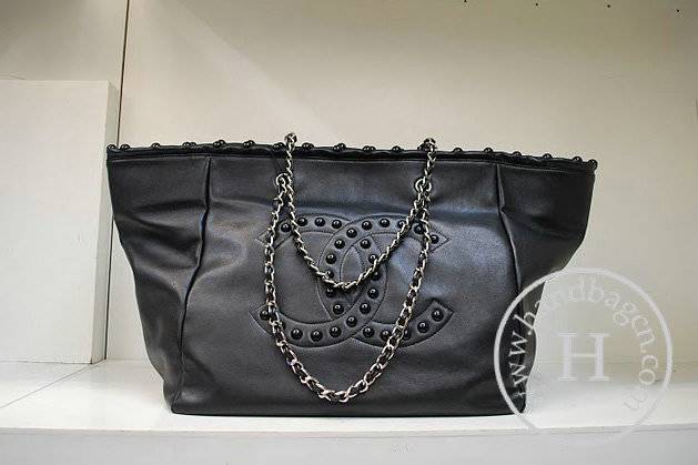 Chanel 35959 Replica Handbag Black Lambskin Leather With Silver Hardware