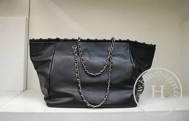 Chanel 35959 Replica Handbag Black Lambskin Leather With Silver Hardware