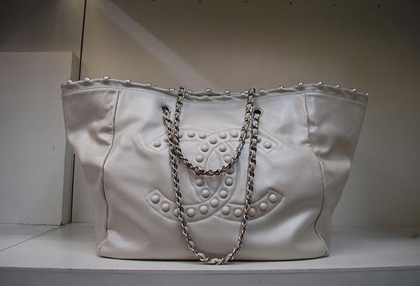 Chanel 35959 Knockoff Handbag Cream Lambskin Leather With Silver Hardware