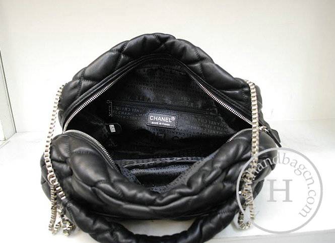 Chanel 35961 Knockoff Handbag Black Lambskin Leather With Silver Hardware