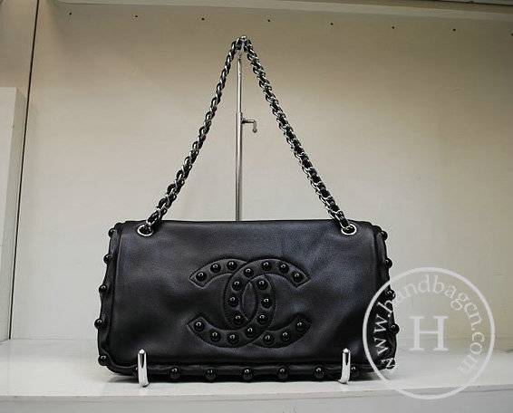 Chanel 35971 Black Calfskin Leather Handbag With Silver Hardware