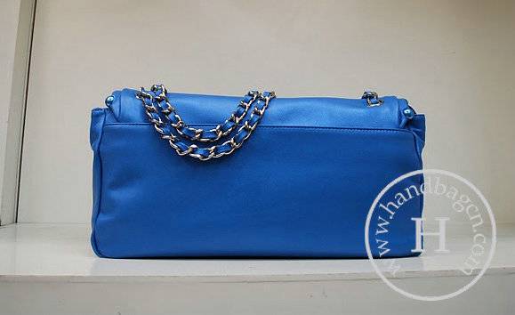 Chanel 35971 Blue Calfskin Leather Handbag With Silver Hardware