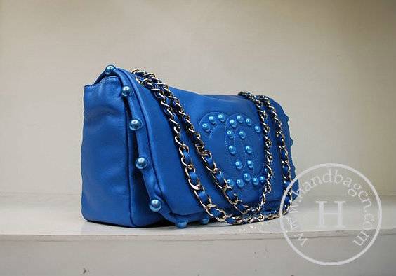 Chanel 35971 Blue Calfskin Leather Handbag With Silver Hardware - Click Image to Close