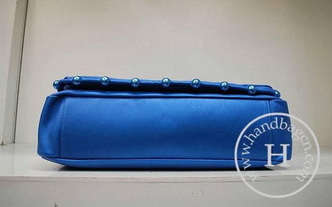 Chanel 35971 Blue Calfskin Leather Handbag With Silver Hardware
