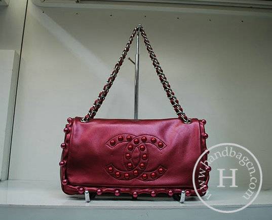 Chanel 35971 Rose Red Leather Handbag With Silver Hardware - Click Image to Close
