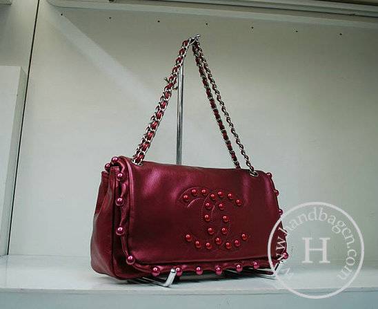 Chanel 35971 Rose Red Leather Handbag With Silver Hardware - Click Image to Close