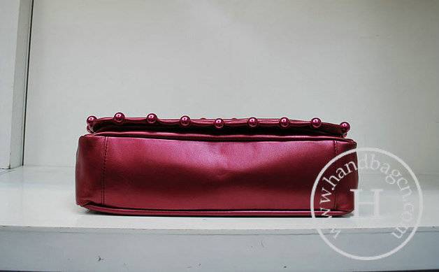 Chanel 35971 Rose Red Leather Handbag With Silver Hardware