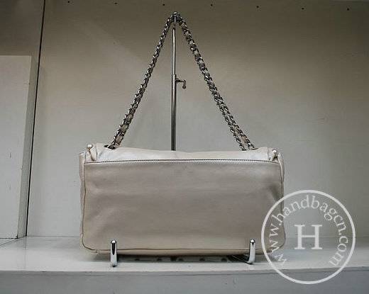 Chanel 35971 Cream Calfskin Leather Handbag With Silver Hardware