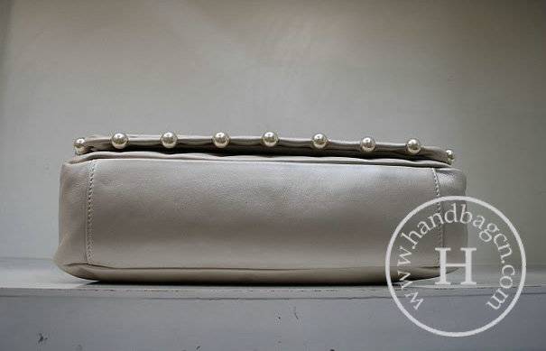 Chanel 35971 Cream Calfskin Leather Handbag With Silver Hardware