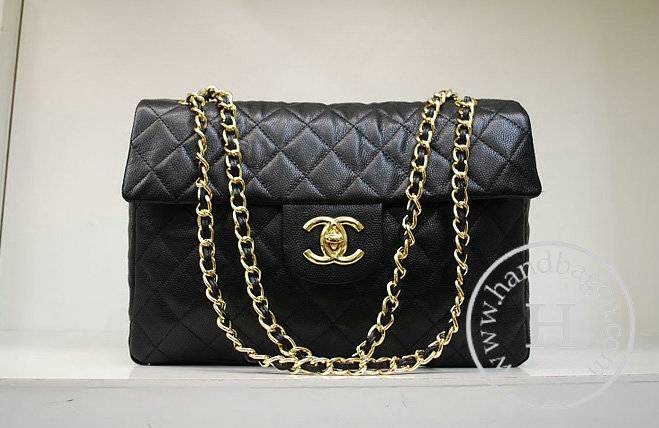 Chanel 35974 Replica Handbag Black Caviar Leather With Gold Hardware - Click Image to Close