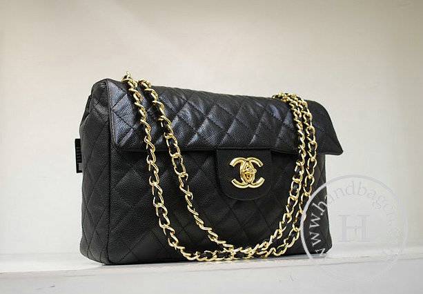Chanel 35974 Replica Handbag Black Caviar Leather With Gold Hardware