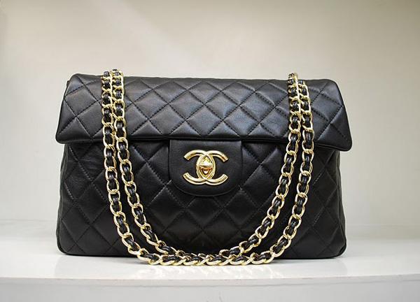 Chanel 35974 Replica Handbag Black Lambskin Leather With Gold Hardware