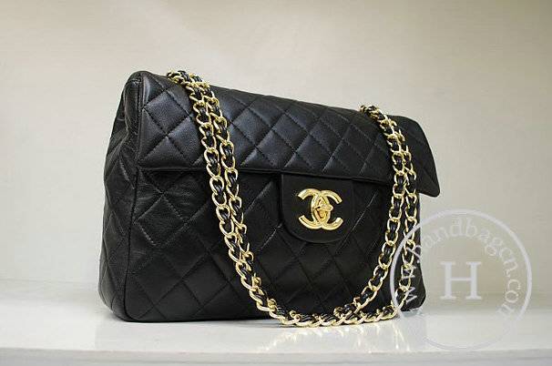 Chanel 35974 Replica Handbag Black Lambskin Leather With Gold Hardware - Click Image to Close