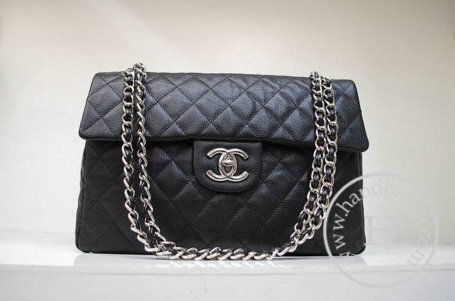 Chanel 35974 Replica Handbag Black Caviar Leather With Silver Hardware
