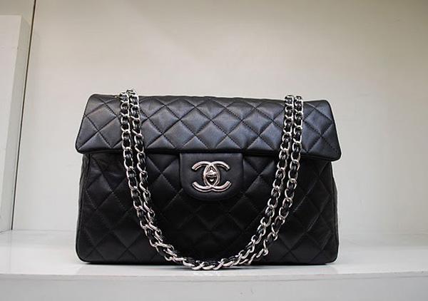 Chanel 35974 Replica Handbag Black Lambskin Leather With Silver Hardware