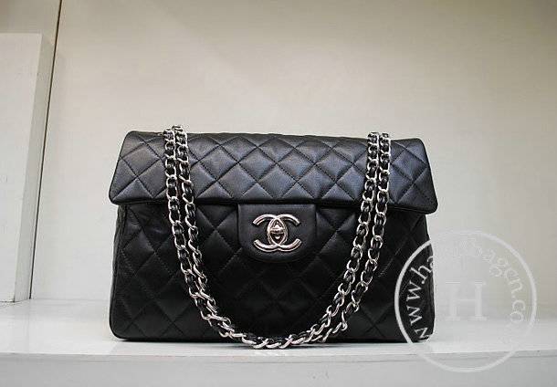 Chanel 35974 Replica Handbag Black Lambskin Leather With Silver Hardware - Click Image to Close