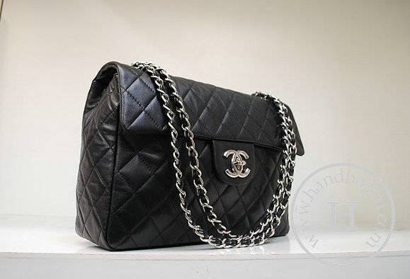 Chanel 35974 Replica Handbag Black Lambskin Leather With Silver Hardware