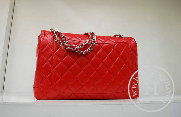 Chanel 35974 Red Lambskin Leather Handbag With Silver Hardware