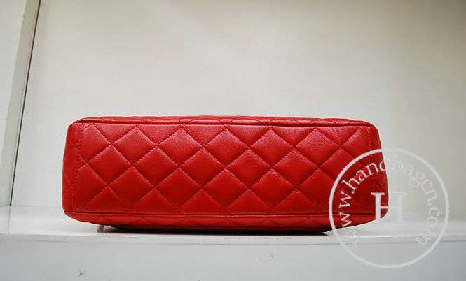 Chanel 35974 Red Lambskin Leather Handbag With Silver Hardware