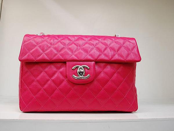 Chanel 35974 Replica Handbag Rose red Caviar Leather With Silver Hardware