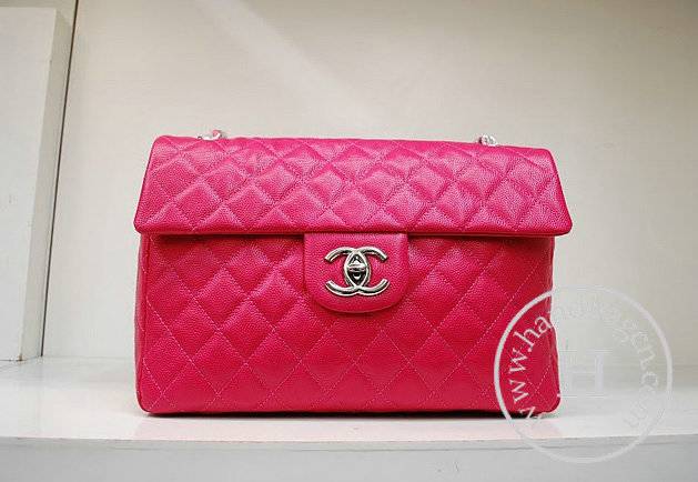 Chanel 35974 Replica Handbag Rose red Caviar Leather With Silver Hardware