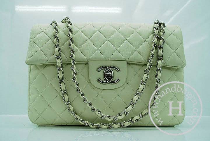 Chanel 35974 Replica Handbag Cream Lambskin Leather With Silver Hardware - Click Image to Close