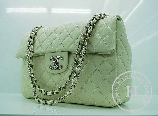 Chanel 35974 Replica Handbag Cream Lambskin Leather With Silver Hardware