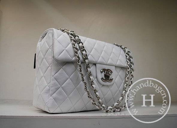 Chanel 35974 Replica Handbag White Lambskin Leather With Silver Hardware - Click Image to Close