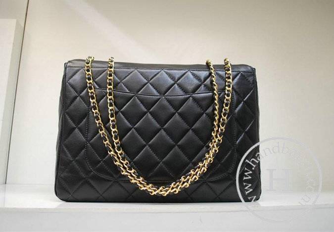 Chanel 35977 Replica Handbag Black Lambskin Leather With Gold Hardware