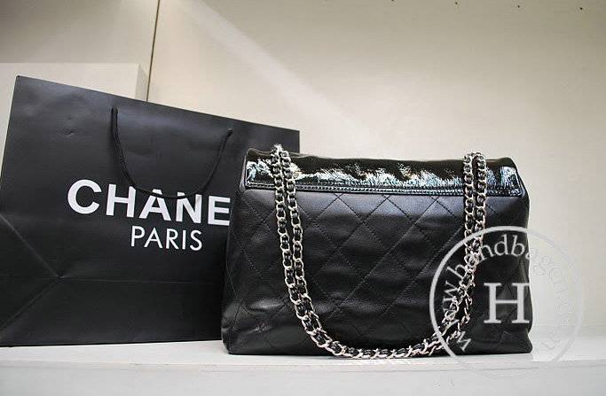 Chanel 35978 Replica Handbag Black Lambskin And Patent Leather With Silver Hardware