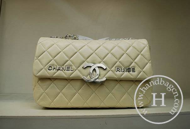 Chanel 35979 Replica Handbag Cream Lambskin Leather With Silver Hardware