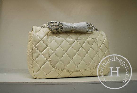 Chanel 35979 Replica Handbag Cream Lambskin Leather With Silver Hardware