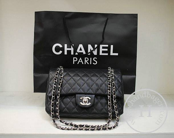Chanel 35980 Replica Handbag Black Caviar Leather With Silver Hardware - Click Image to Close