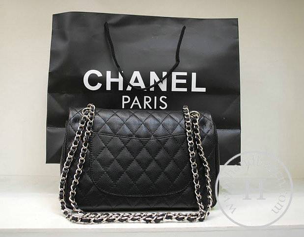 Chanel 35980 Replica Handbag Black Caviar Leather With Silver Hardware