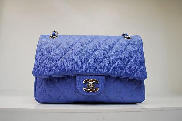 Chanel 35980 Replica Handbag Blue Caviar Leather With Silver Hardware