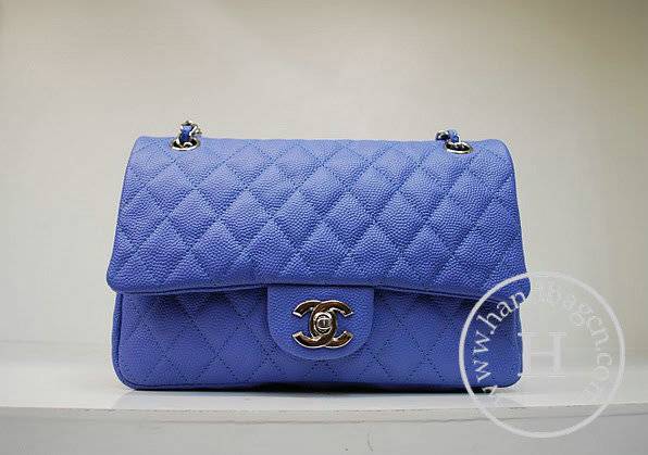 Chanel 35980 Replica Handbag Blue Caviar Leather With Silver Hardware