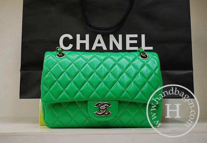 Chanel 35980 Replica Handbag Green Lambskin Leather With Silver Hardware - Click Image to Close