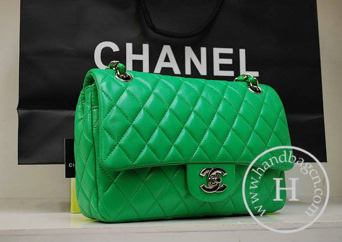 Chanel 35980 Replica Handbag Green Lambskin Leather With Silver Hardware