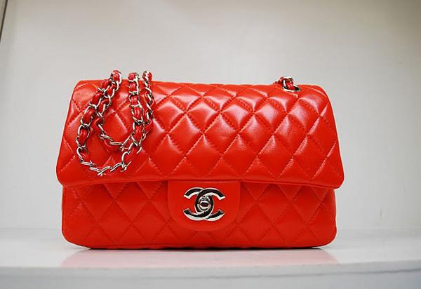 Chanel 35980 Replica Handbag Orange Lambskin Leather With Silver Hardware