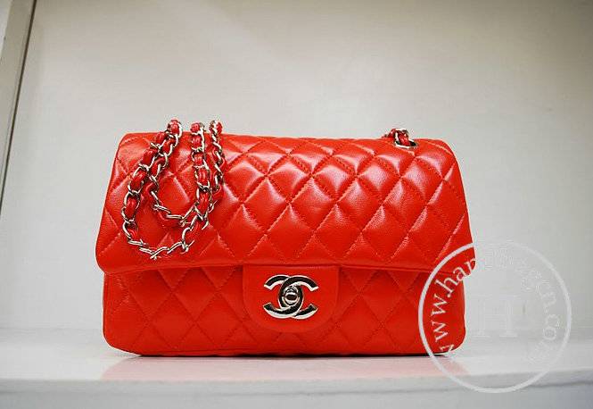 Chanel 35980 Replica Handbag Orange Lambskin Leather With Silver Hardware - Click Image to Close