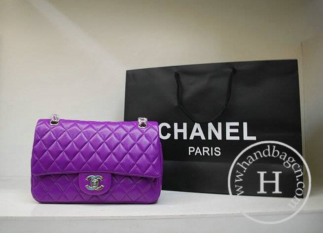 Chanel 35980 Replica Handbag Purple Lambskin Leather With Silver Hardware - Click Image to Close