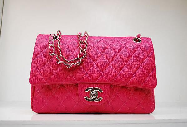 Chanel 35980 Replica Handbag Rose red Caviar Leather With Silver Hardware