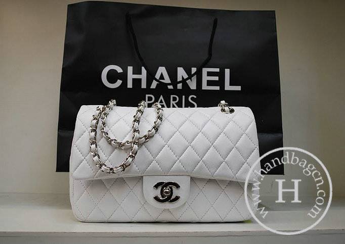 Chanel 35980 Replica Handbag White Lambskin Leather With Silver Hardware