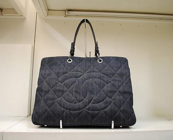 Chanel 35980 Replica Handbag Black Denim Large Size With Silver Hardware