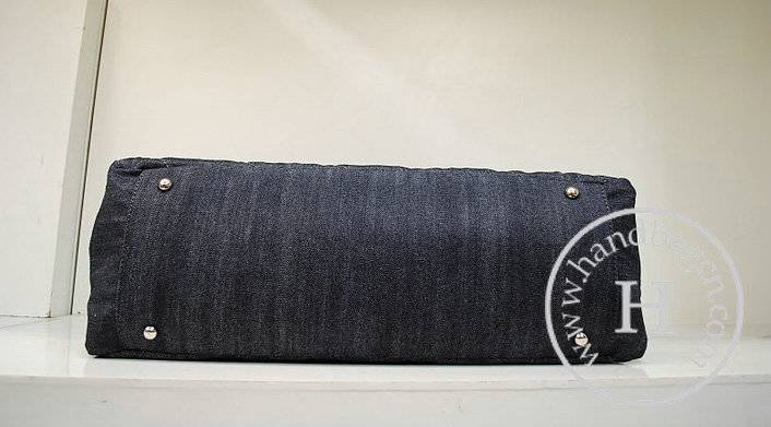 Chanel 35980 Replica Handbag Black Denim Large Size With Silver Hardware