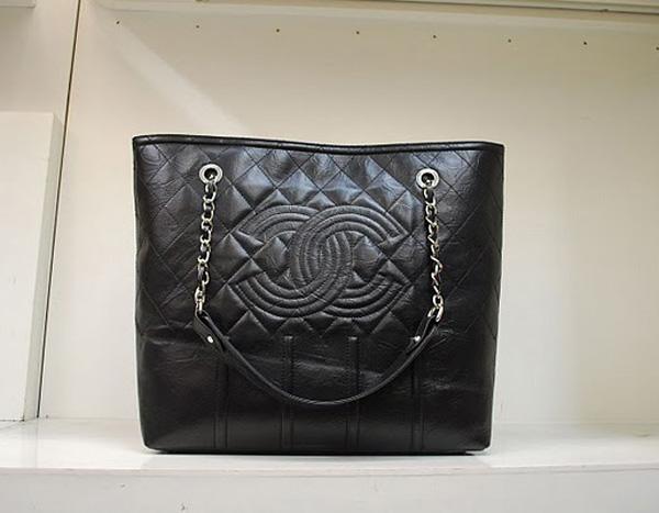 Chanel 35987 Replica Handbag Black Rugosity Leather With Silver Hardware