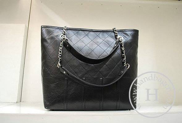 Chanel 35987 Replica Handbag Black Rugosity Leather With Silver Hardware - Click Image to Close