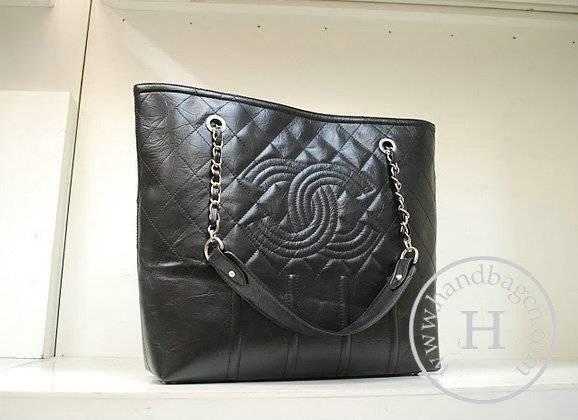 Chanel 35987 Replica Handbag Black Rugosity Leather With Silver Hardware